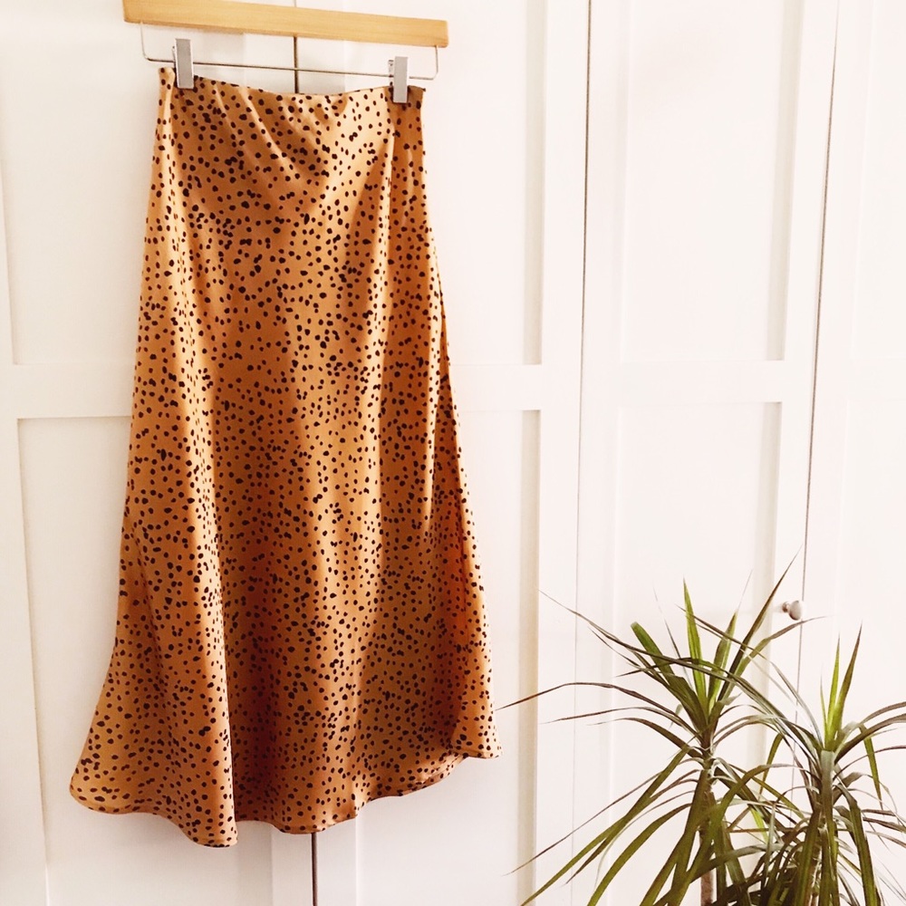 Last Chance- Cheetah Print Satin Style Midi Skirt Black and Tan